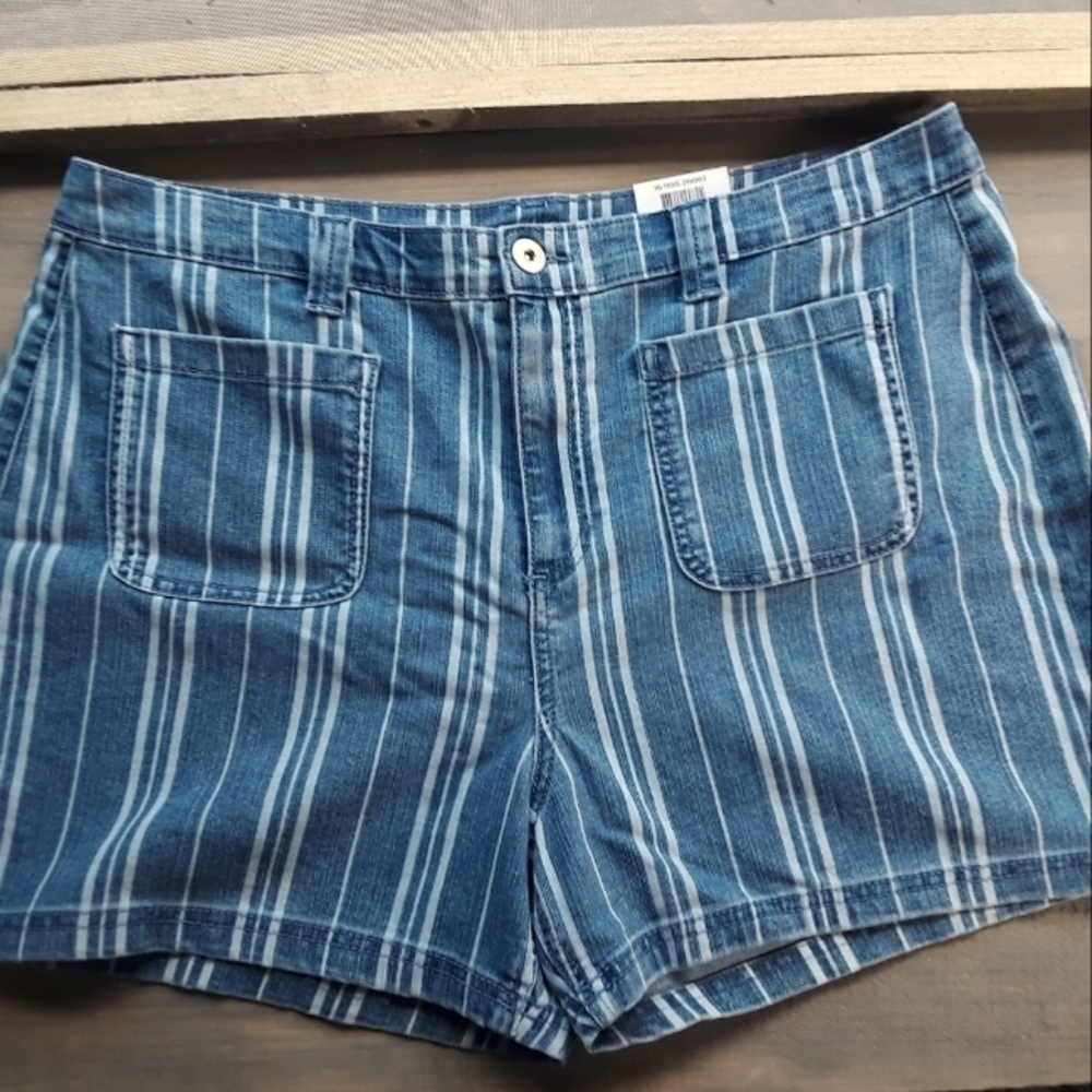 High Rise Striped Denim Short Size 18